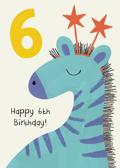 Cute 6th Birthday Card | Zebra Birthday Card