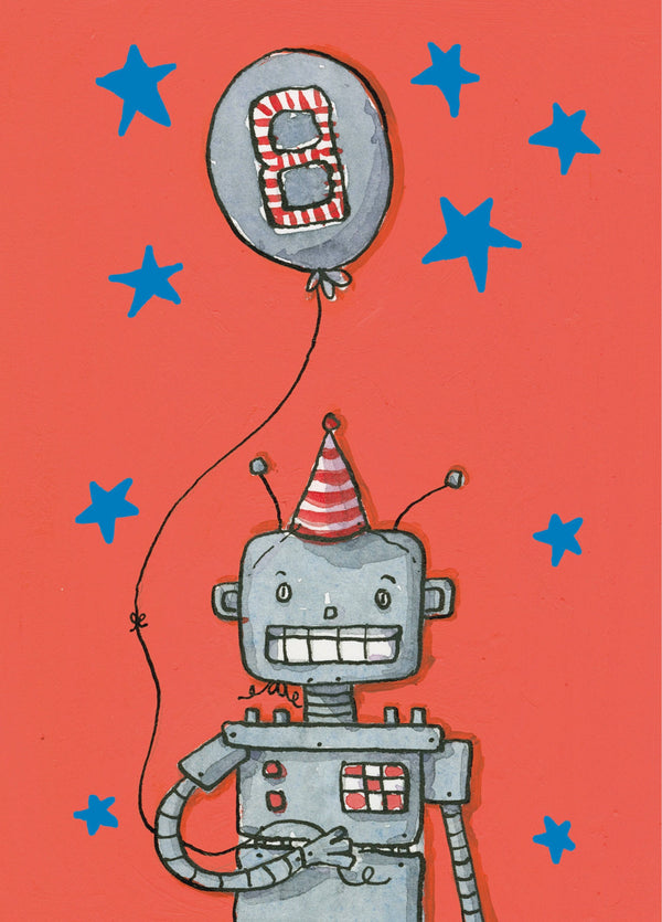 Happy 8th Birthday Robot Card