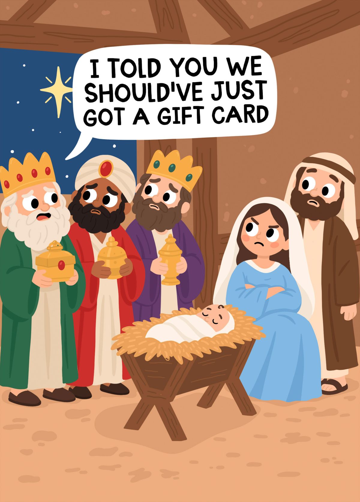 Funny Nativity Christmas Card - Should’ve Got A Gift Card