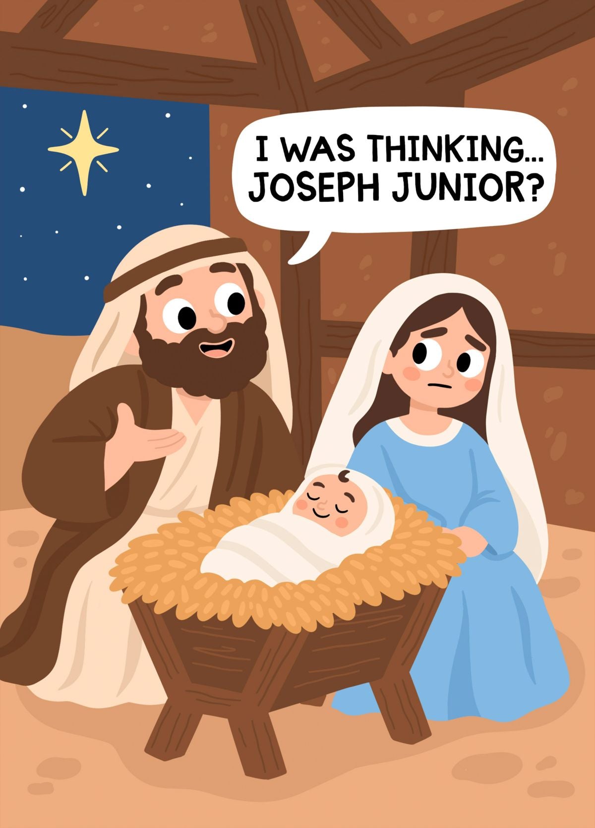 Funny Nativity Christmas Card - Joseph Junior Baby Jesus Joke