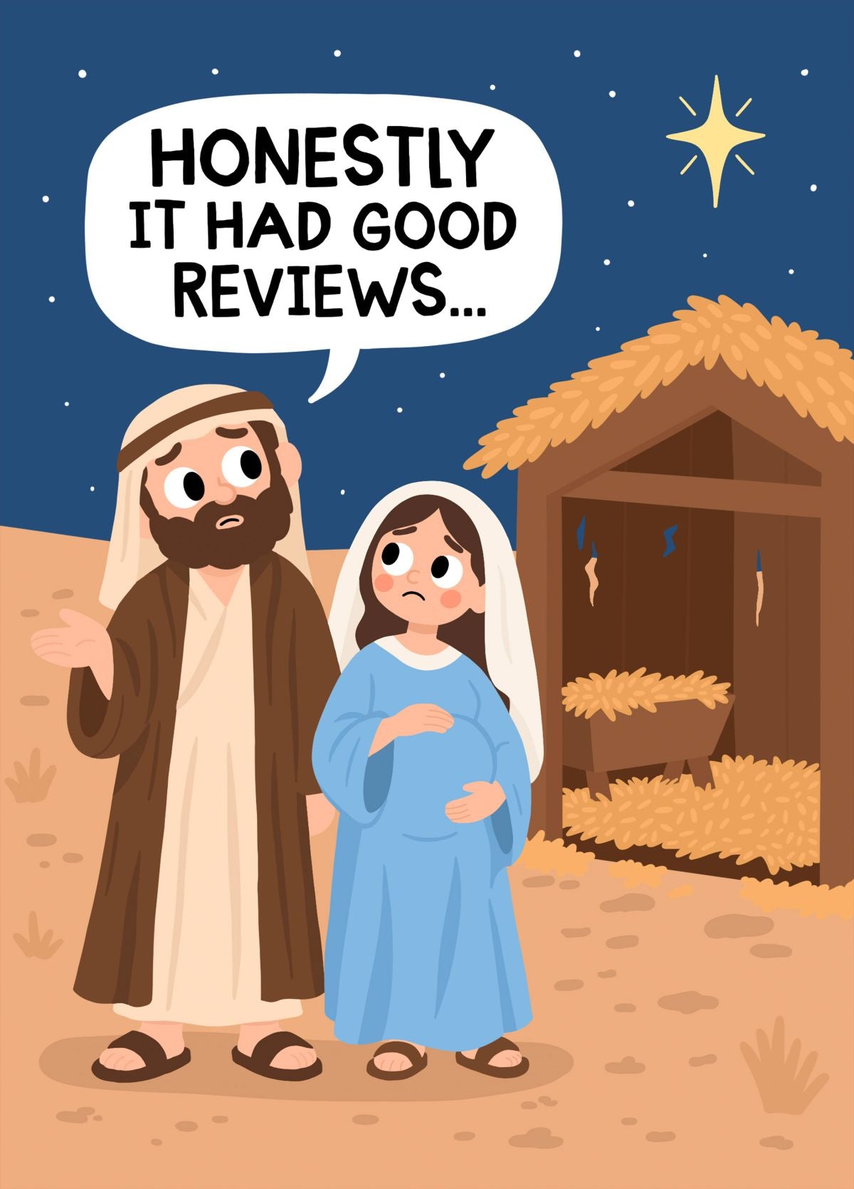 Honestly It Had Good Reviews - Funny Mary And Joseph Nativity Christmas Card