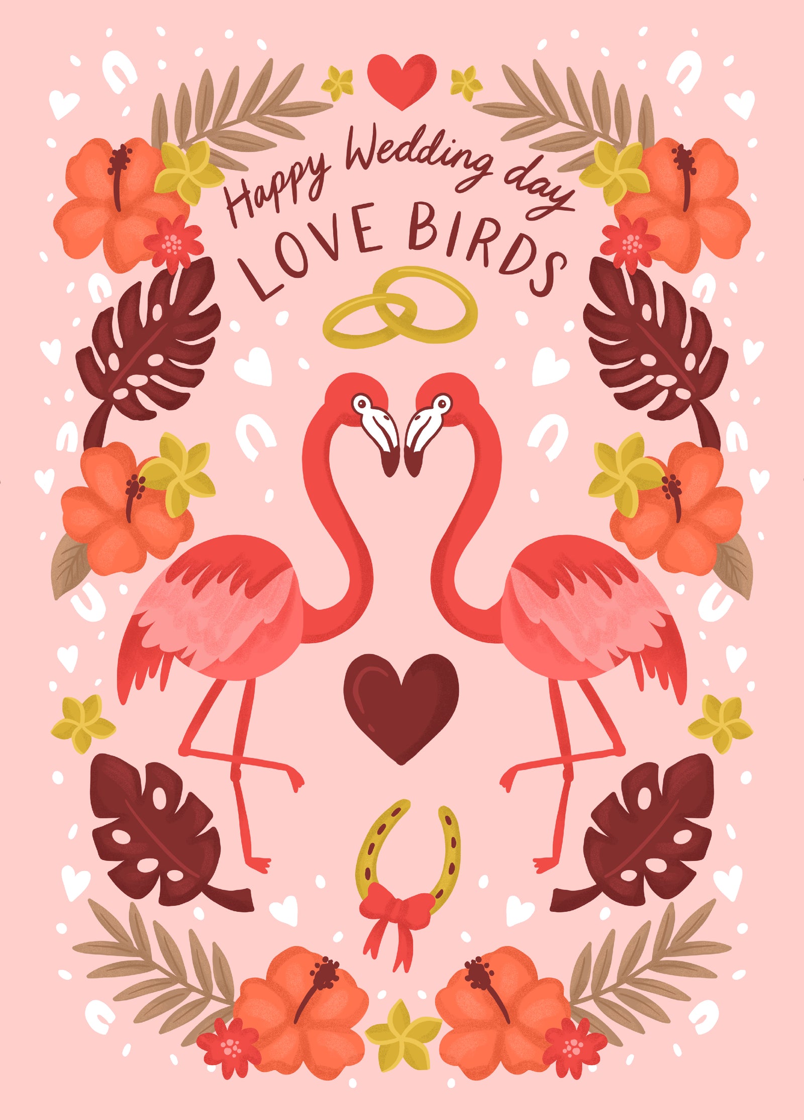 Flamingo Love Birds Wedding Card