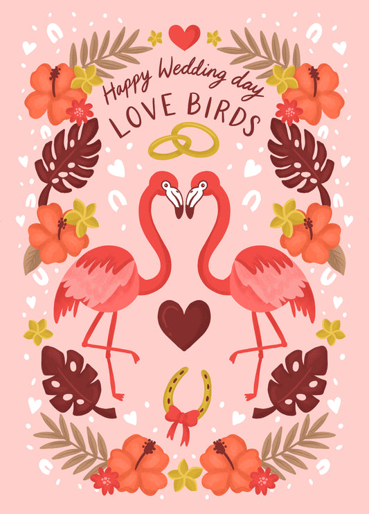 Flamingo Love Birds Wedding Card