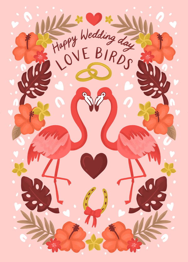 Flamingo Love Birds Wedding Card