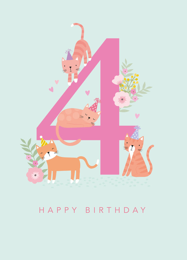 Age 4 Birthday Cats Card