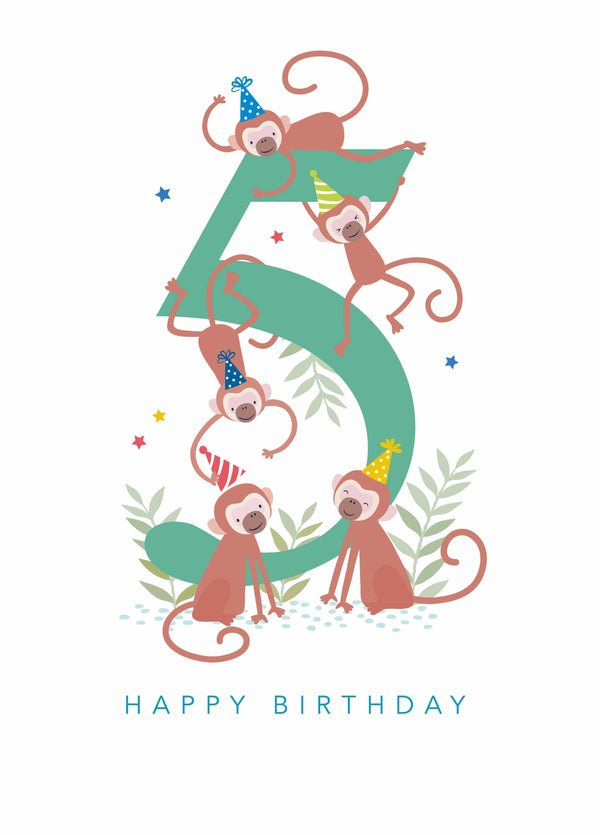 Age 5 Monkeys Card