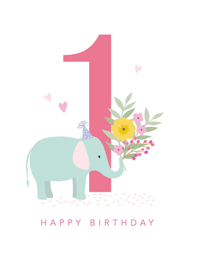 Age 1 Elephant Birthday Card