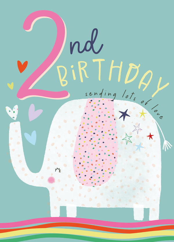 Happy 2nd Birthday Elephant, Sending Lots Of Love Card