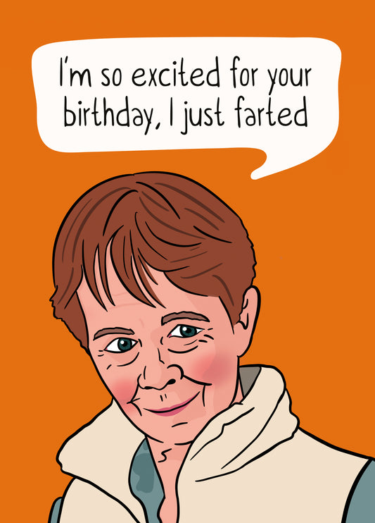 Funny Birthday Card - Celia Imrie Fart - Celebrity Traitors