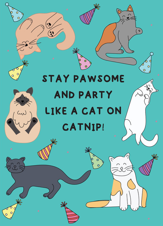 Stay Pawsome - Funny Cat Themed Birthday Card
