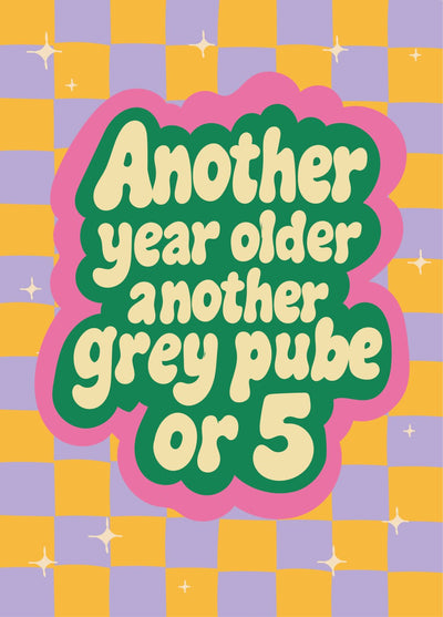 Another Year Older Another Grey Pube - Funny Birthday Card