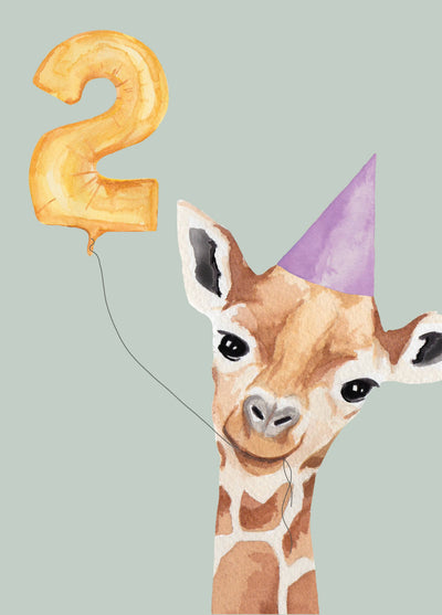 Giraffe 2nd Birthday Card