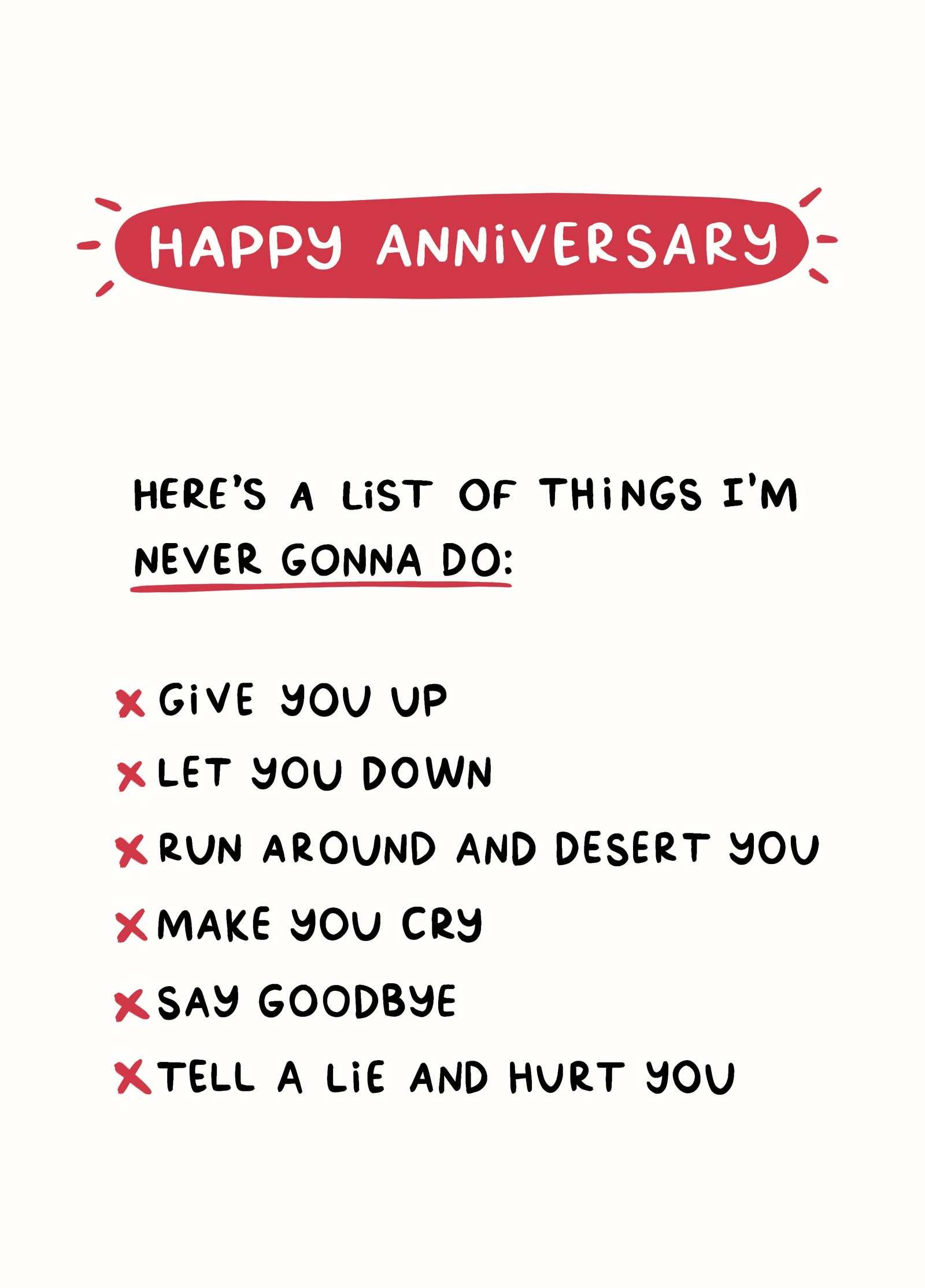 Funny Anniversary List Card - Rick Astley