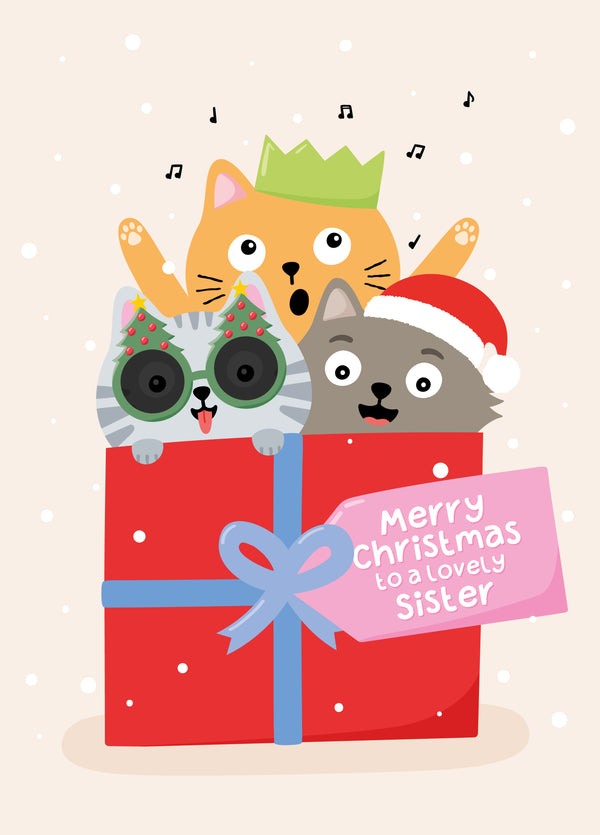 Cute Cats Christmas Card For Sister