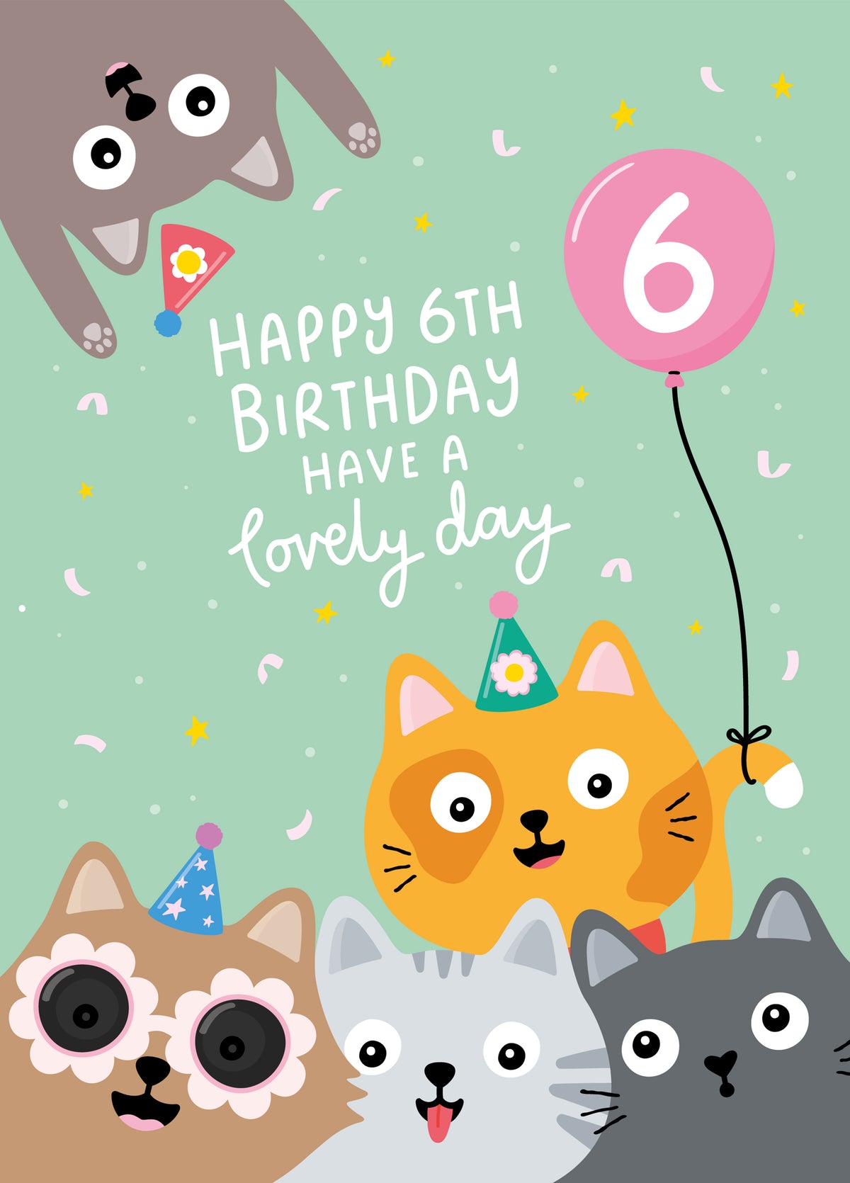 Cute Cats 6th Birthday Card