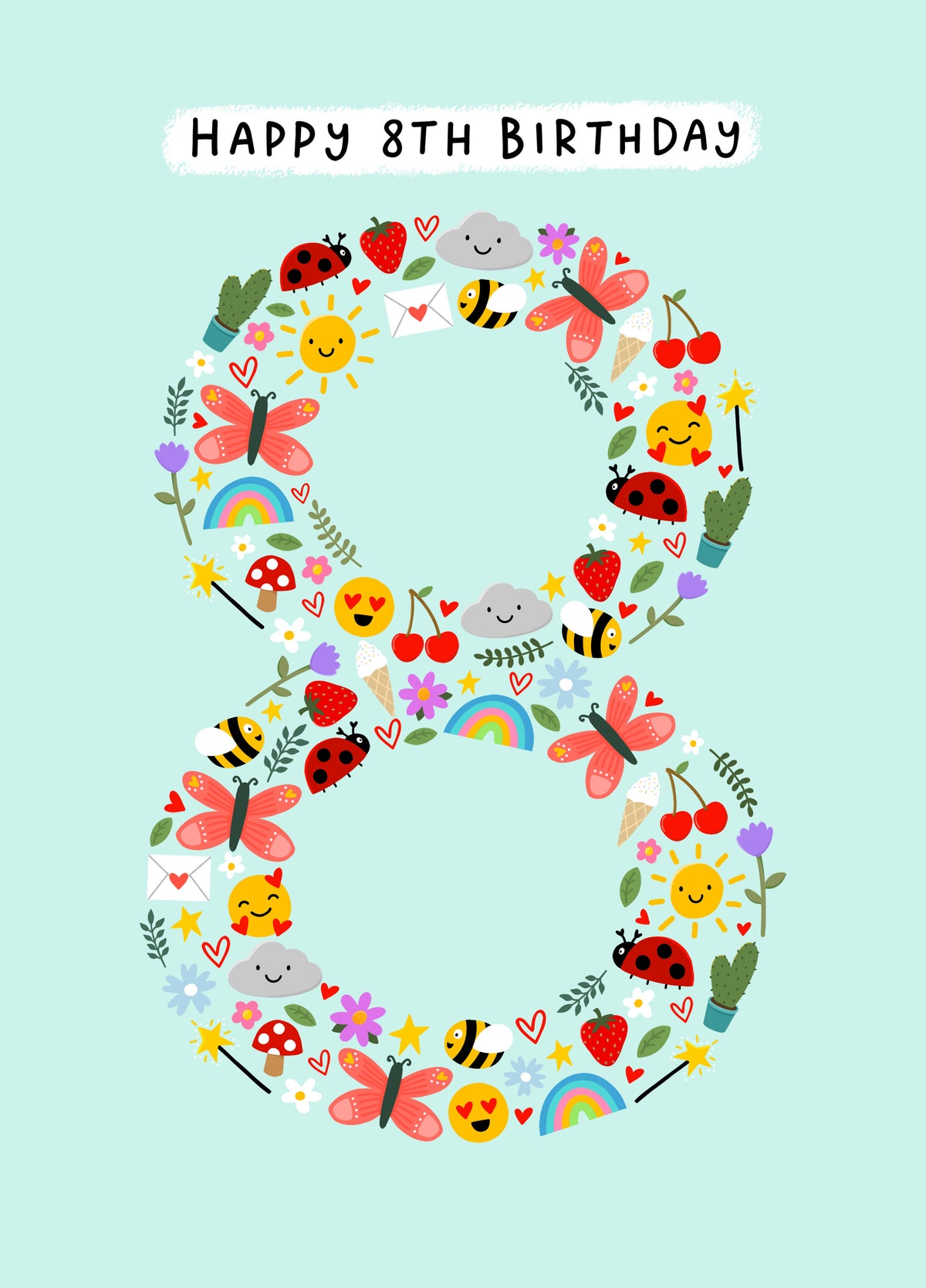 Cute 8th Birthday Card - Mini Illustrations