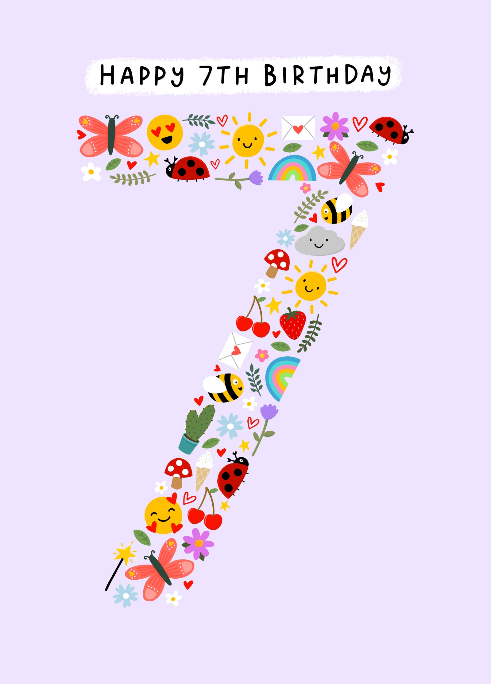 Cute 7th Birthday Card - Mini Illustrations