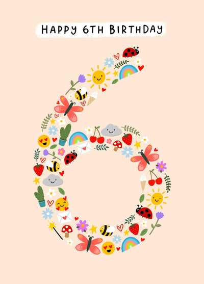 Cute 6th Birthday Card - Mini Illustrations