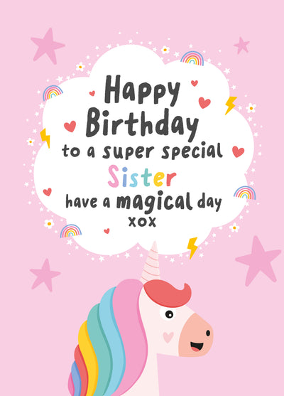 Fun Unicorn Birthday Card For Sister