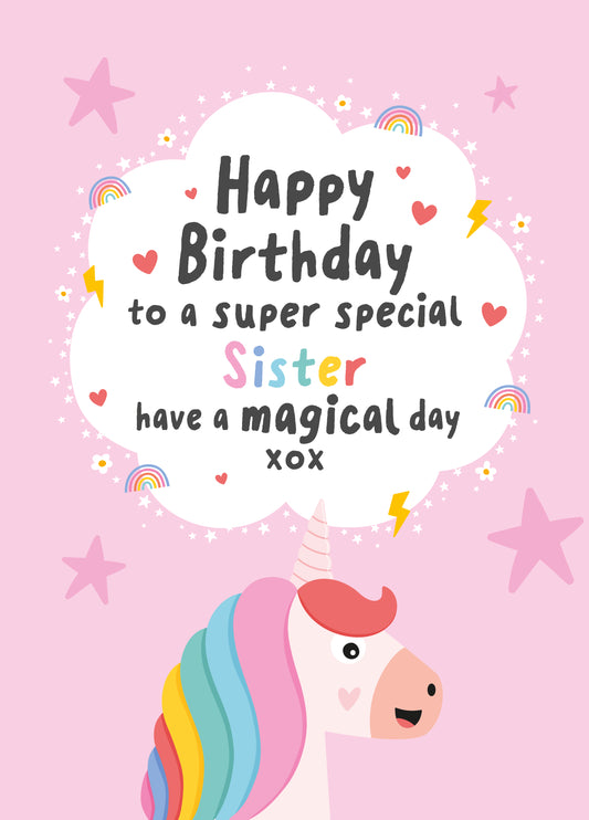 Fun Unicorn Birthday Card For Sister