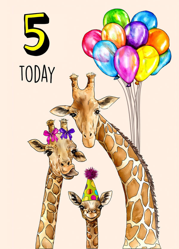 5th Birthday Lovely Giraffe Family Card