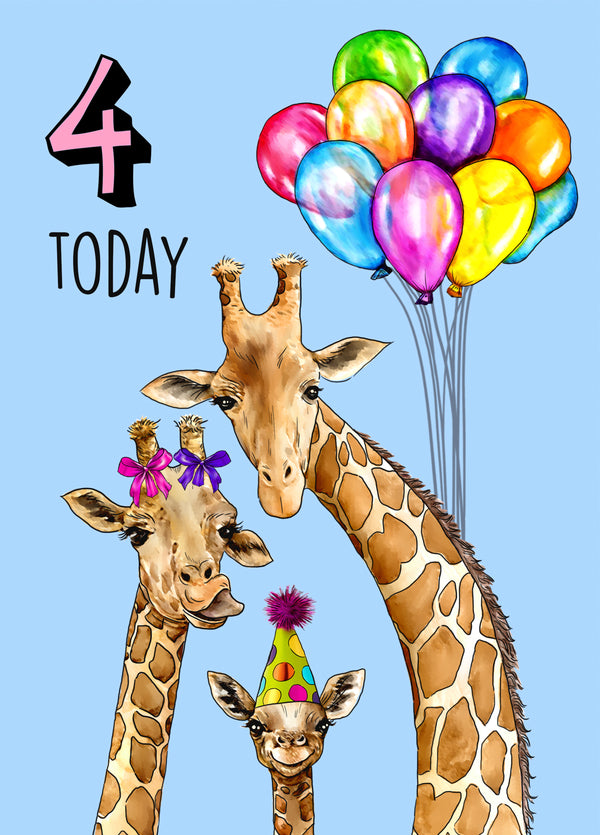 4th Birthday Cute Giraffes Card