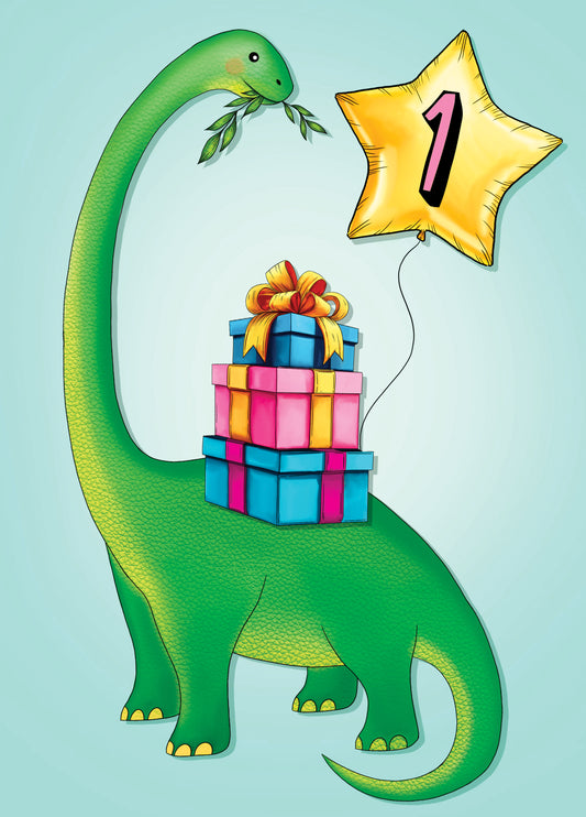 Adorable Dinosaur Themed 1st Birthday Card