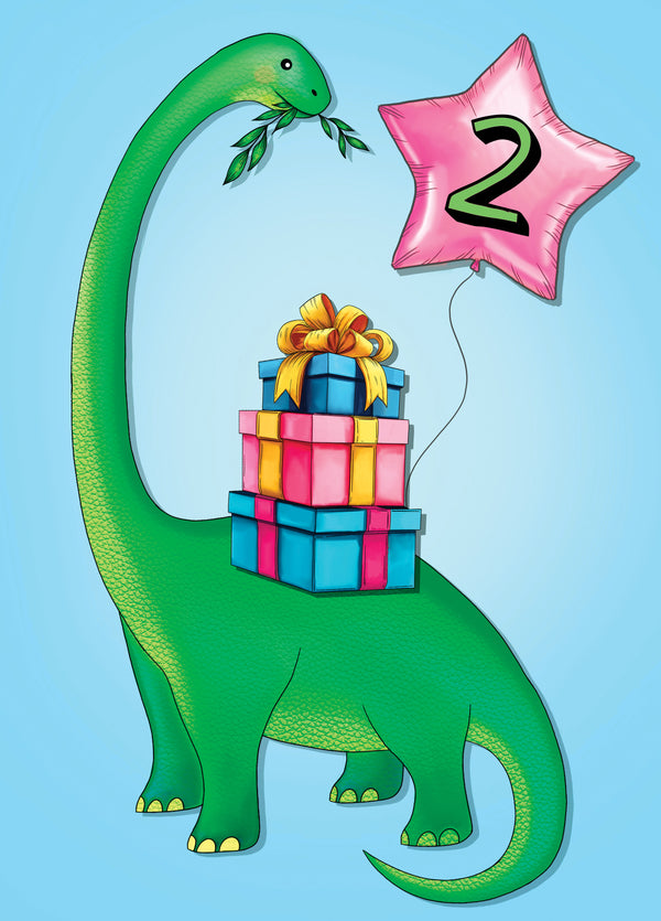Adorable Dinosaur Themed 2nd Birthday Card