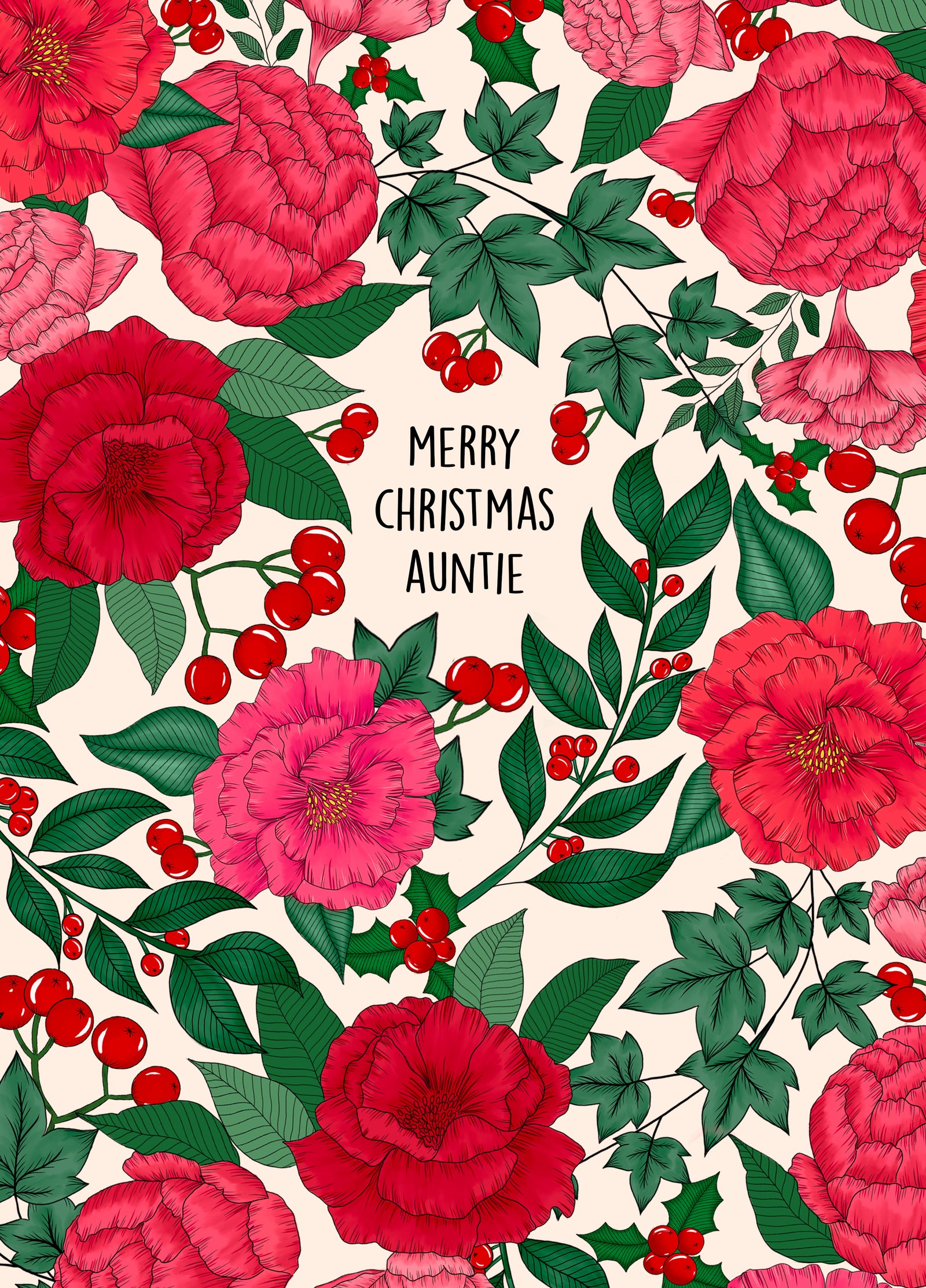 Pretty Printed Christmas Card For Auntie