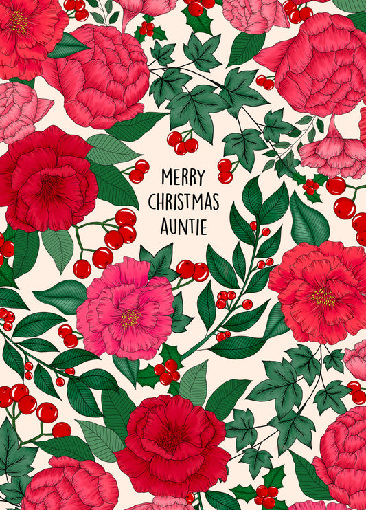 Pretty Printed Christmas Card For Auntie