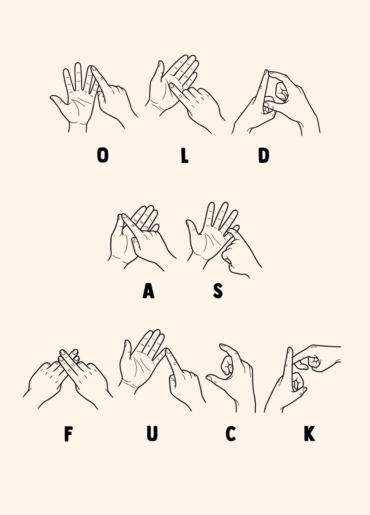 Old A F Funny Sign Language Birthday Card