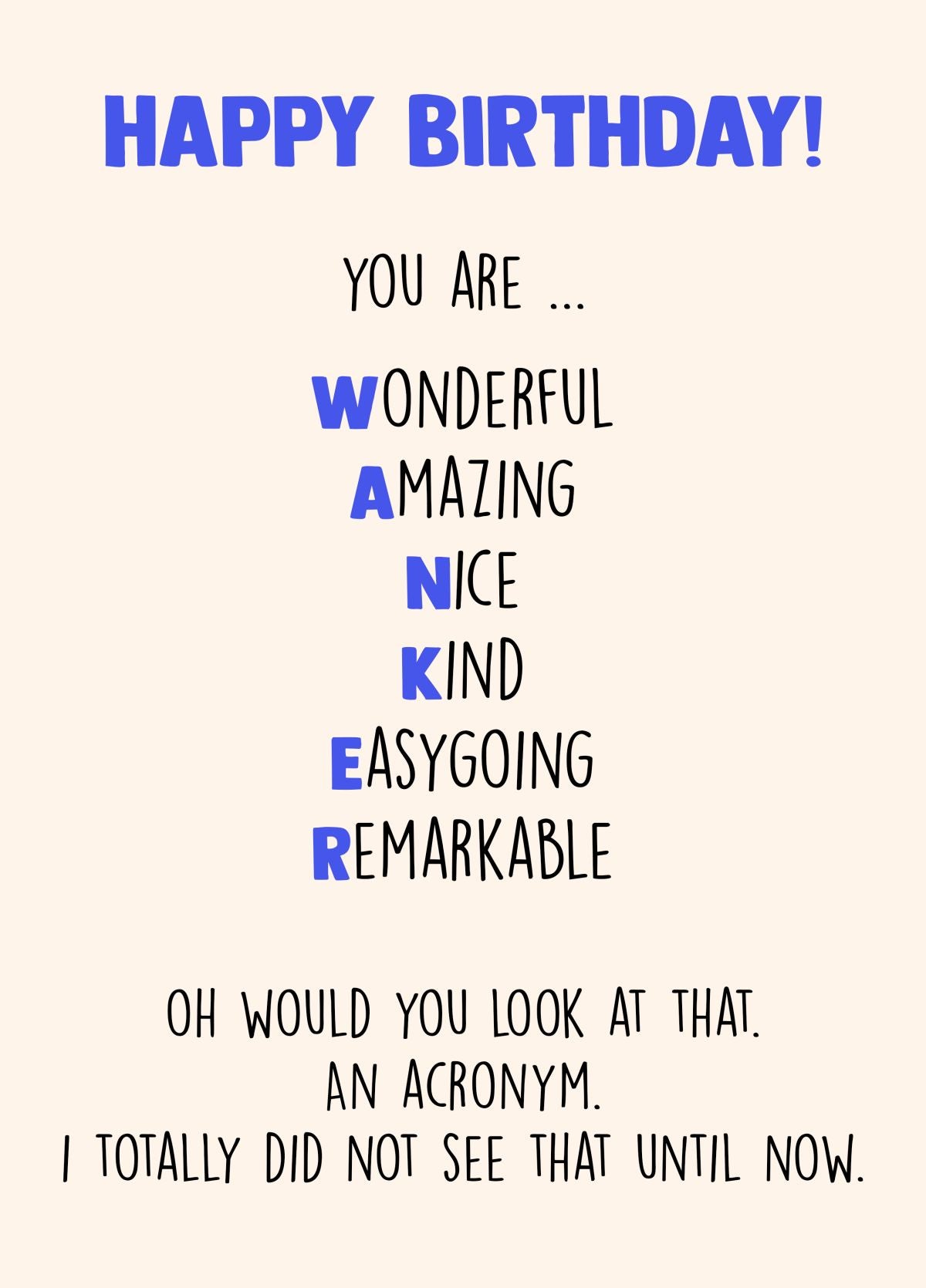 Funny Wanker Acronym Birthday Card