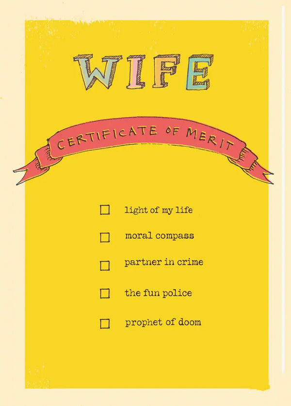 'Wife Certificate Of Merit' Greetings Card