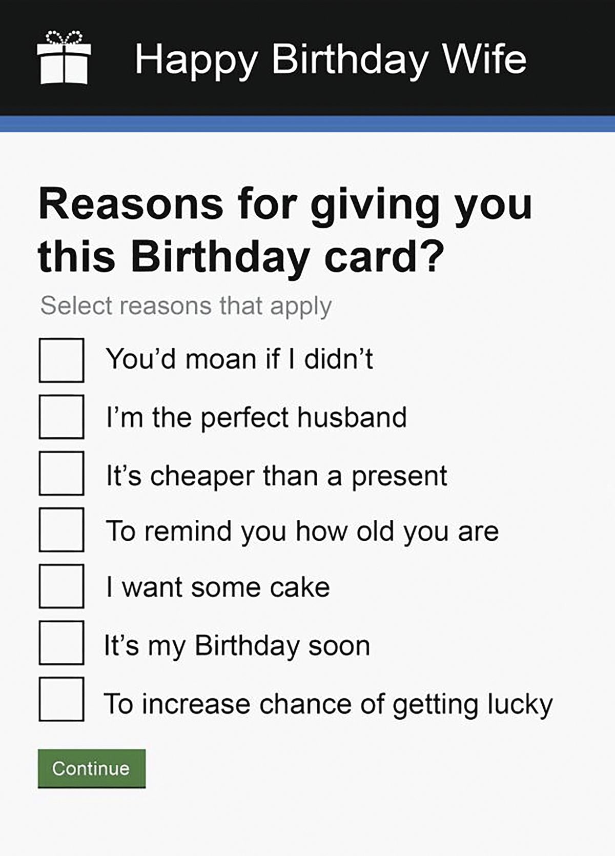 Wife Birthday Form