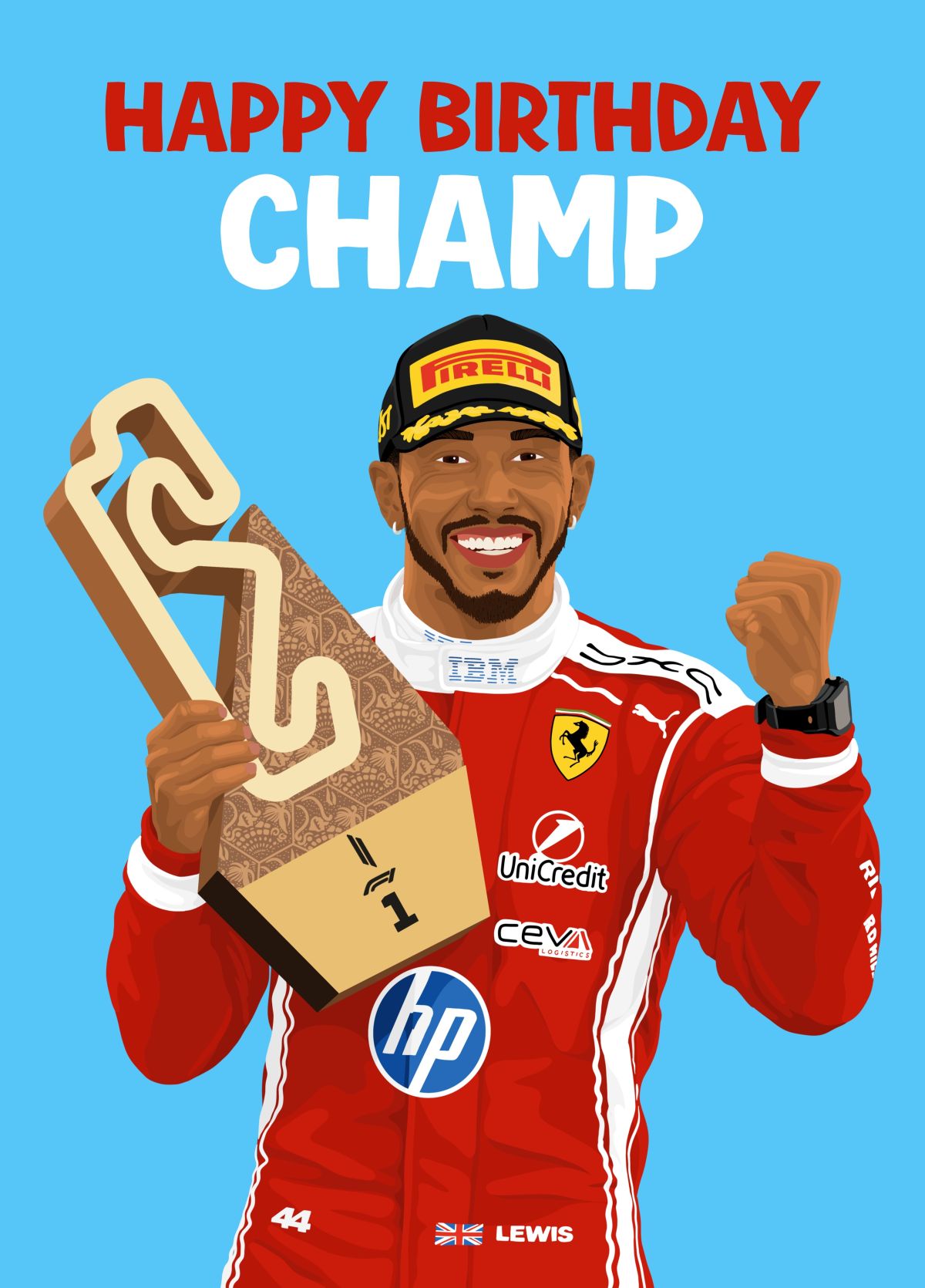 Happy Birthday Champ Lewis Hamilton F1 Card