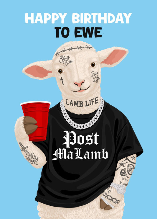 Punny Post Malone Inspired Lamb Card