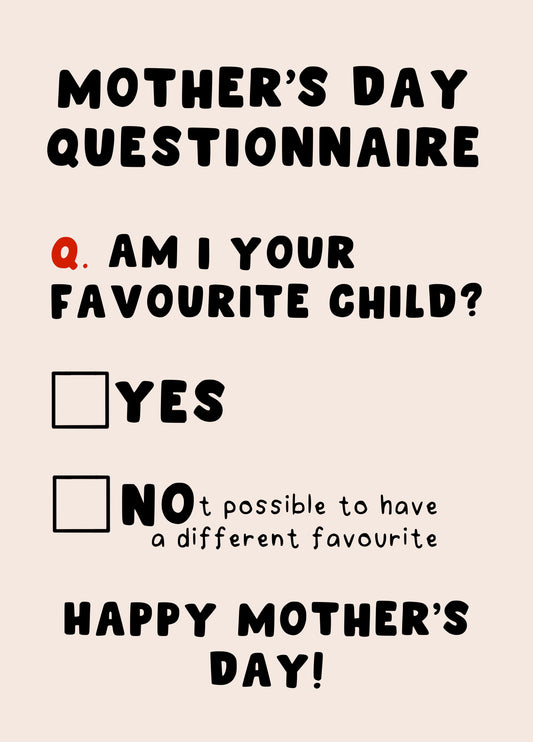 Mothers Day Questionnaire Favourite Child