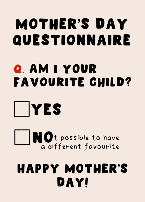 Mothers Day Questionnaire Favourite Child