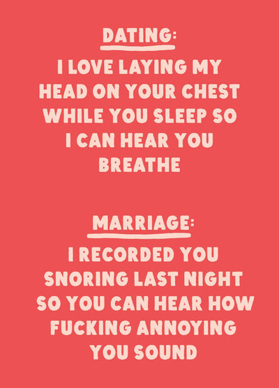 Dating vs Marriage Snoring Card
