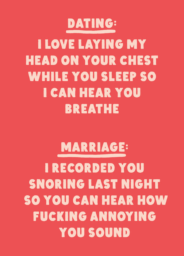 Dating vs Marriage Snoring Card