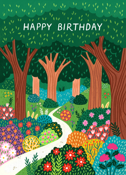Pretty Birthday Card - Floral Woodland