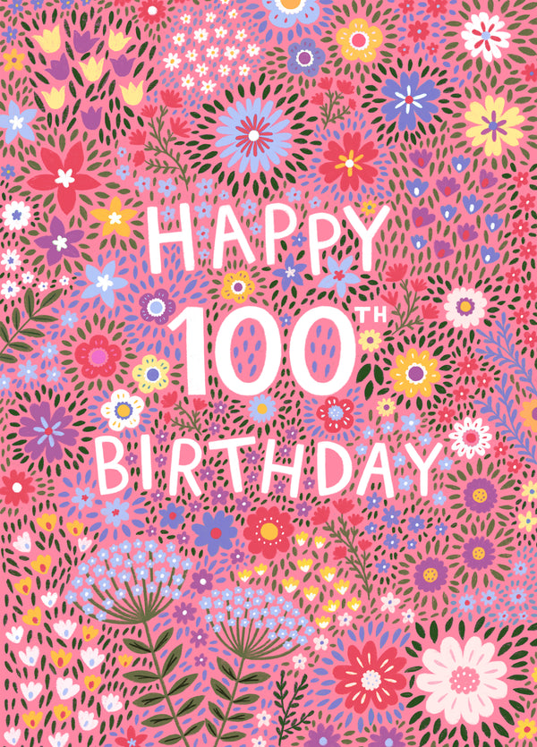 Pretty Birthday Card - 100th - Floral