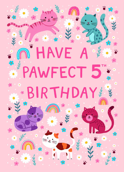 Cute Birthday Card - 5th - Pawfect Cats