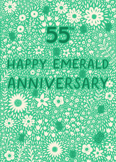 Pretty Anniversary Card - 55th - Emerald - Floral