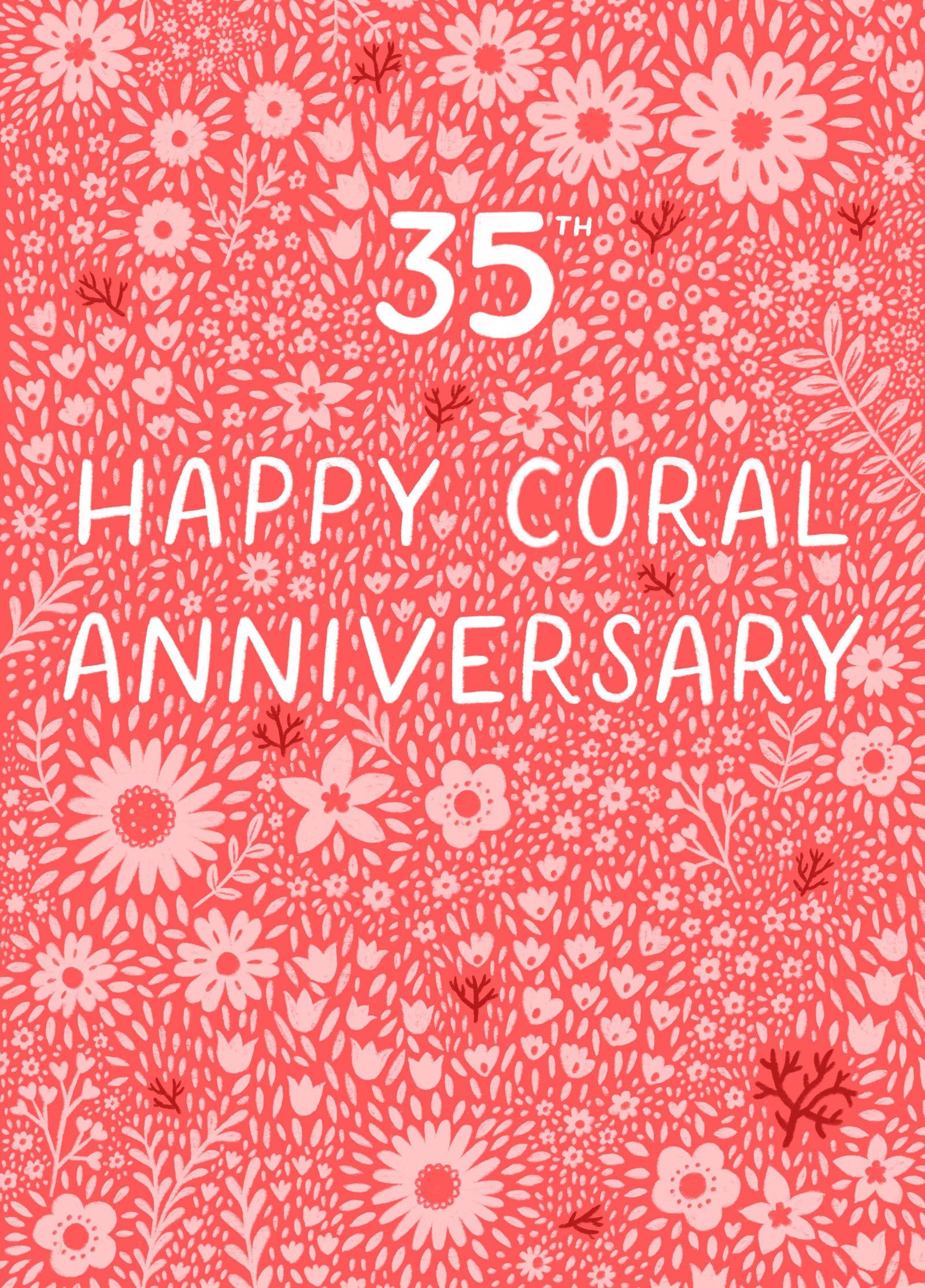Pretty Anniversary Card - 35th - Coral - Floral