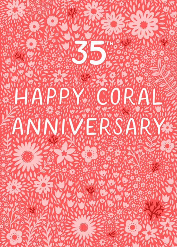 Pretty Anniversary Card - 35th - Coral - Floral