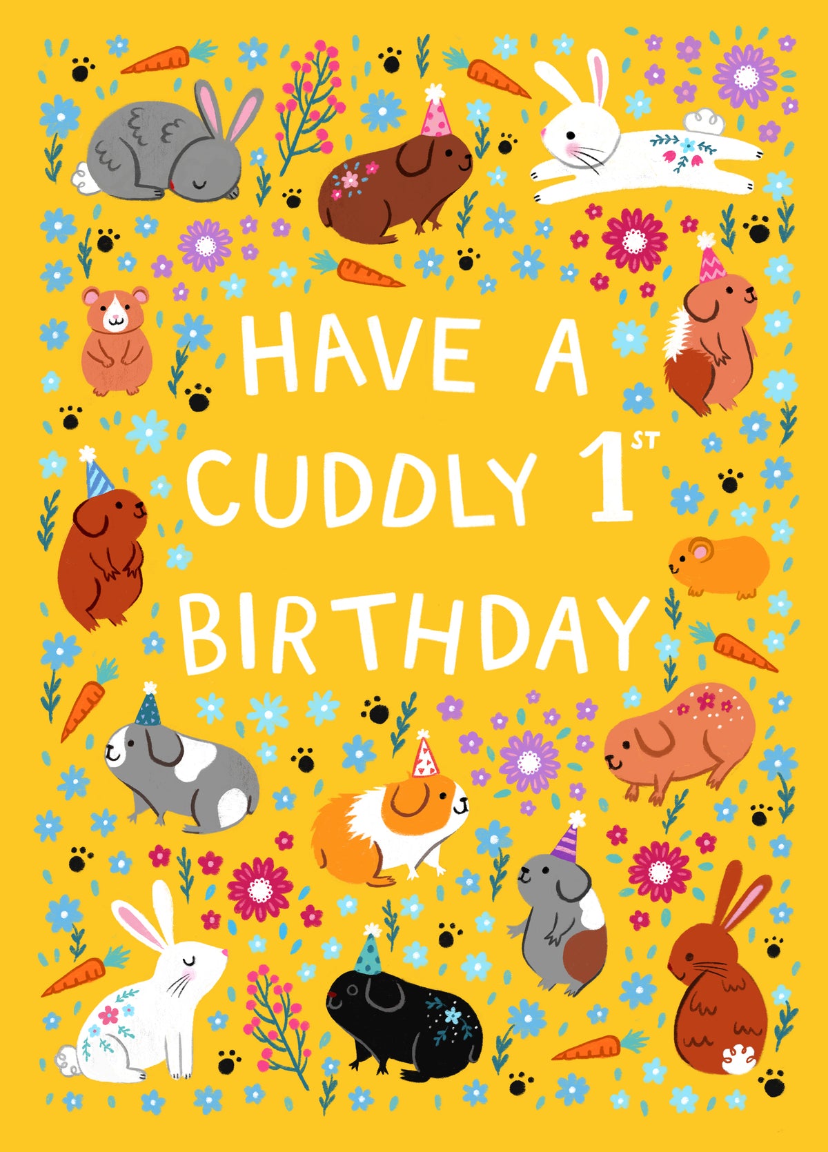 Cute Birthday Card - 1st Birthday - Cuddly Pets