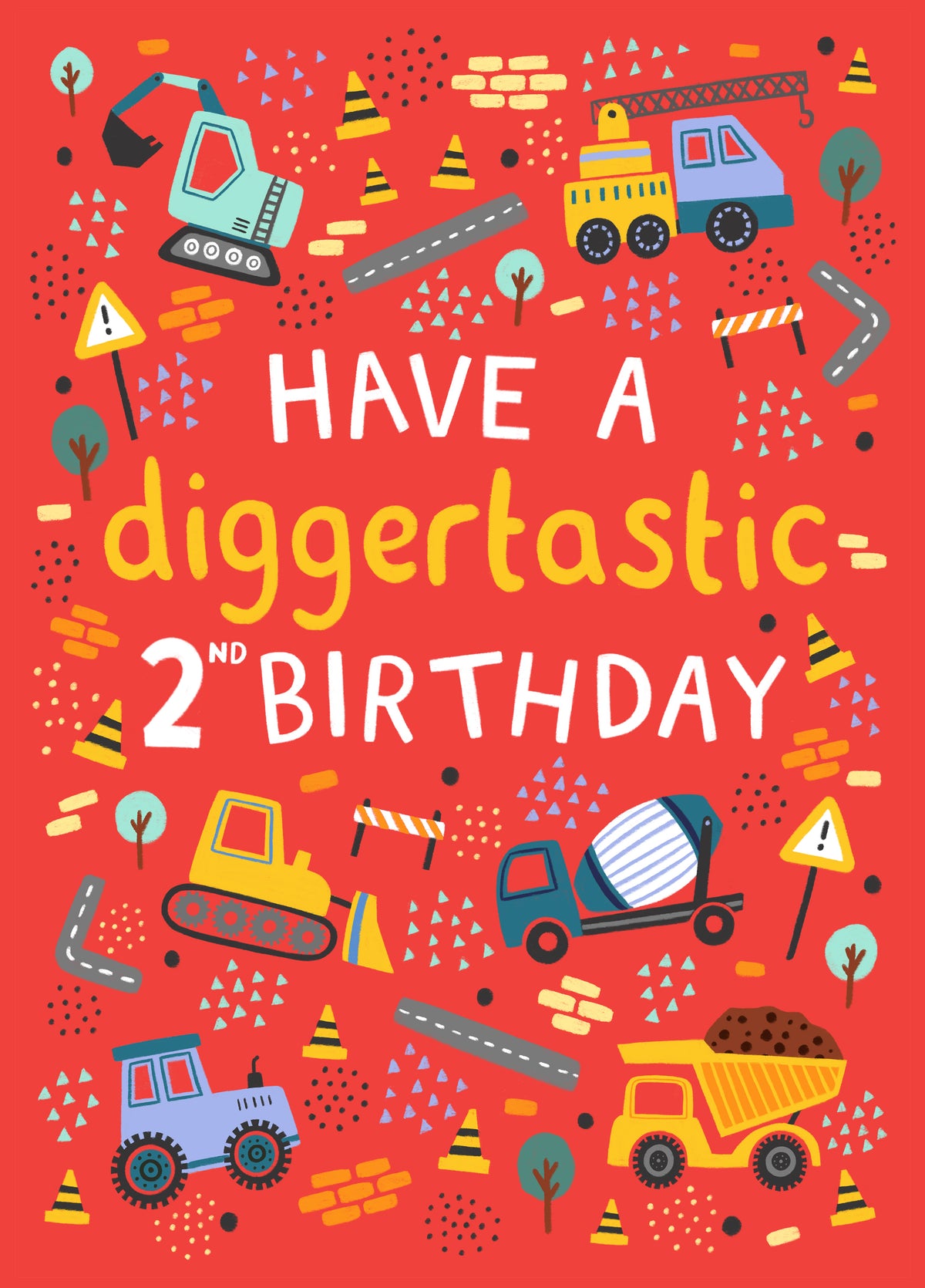 Cute Birthday Card - 2nd Birthday - Tractor - Trucks - Diggers