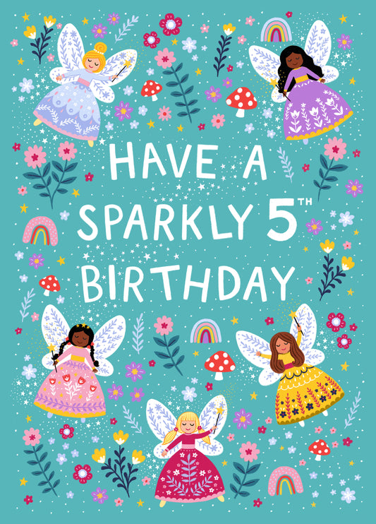 Cute Birthday Card - 5th Birthday - Fairies