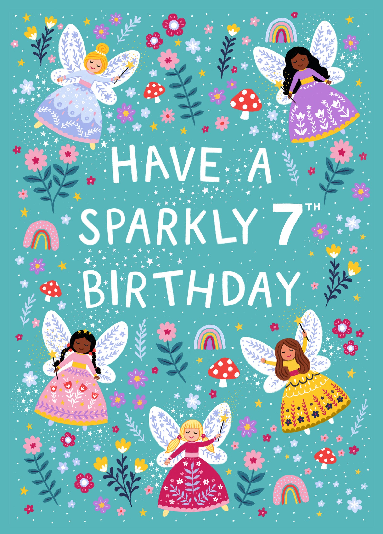 Cute Birthday Card - 7th Birthday - Fairies